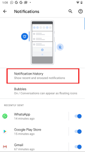 Android notification history