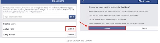 Unblock someone on Facebook using IOS